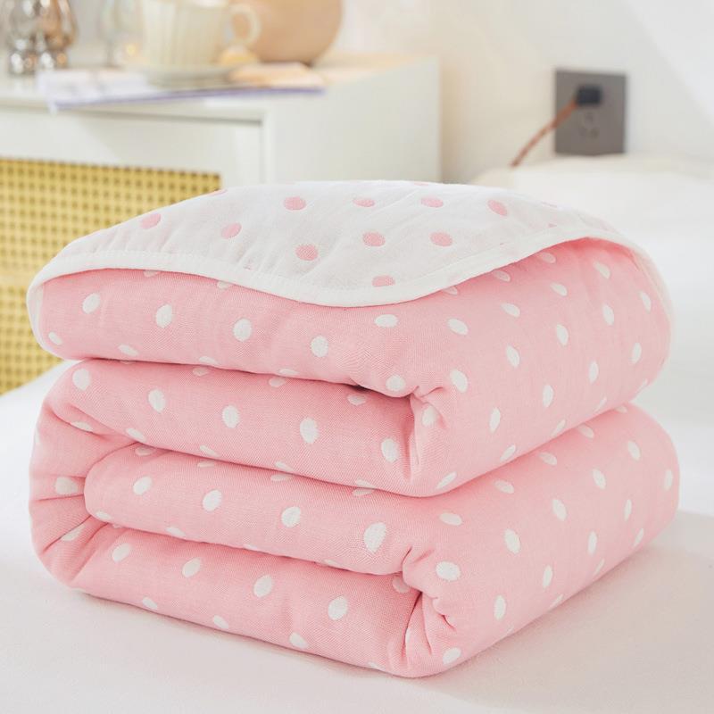 100% Cotton Lightweight Summer Baby Blanket (Dot Pink) 