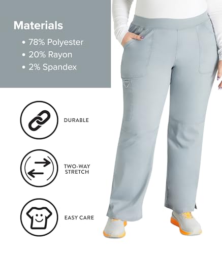 Cherokee Women Scrub Pant with Straight Leg Pull-on Pant Medical Bottom with 4 Pocket & 2-Way Stretch Fabric - WW110, M Petite, Grey - Image 5
