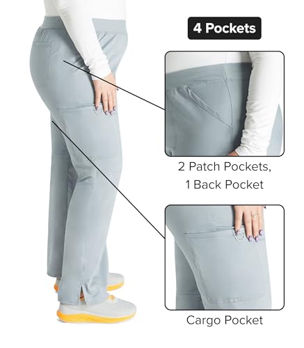 Cherokee Women Scrub Pant with Straight Leg Pull-on Pant Medical Bottom with 4 Pocket & 2-Way Stretch Fabric - WW110, M Petite, Grey - Image 4