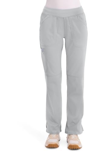 Cherokee Women Scrub Pant with Straight Leg Pull-on Pant Medical Bottom with 4 Pocket & 2-Way Stretch Fabric - WW110, M Petite, Grey - Image 1