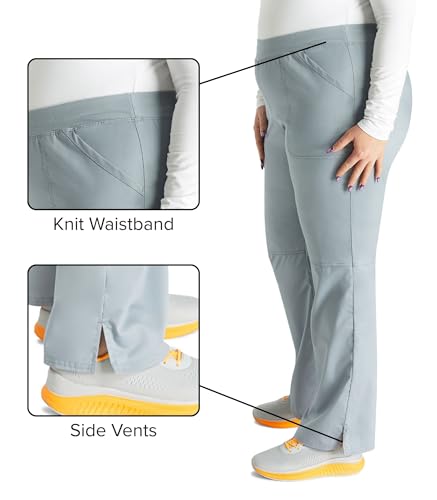 Cherokee Women Scrub Pant with Straight Leg Pull-on Pant Medical Bottom with 4 Pocket & 2-Way Stretch Fabric - WW110, M Petite, Grey - Image 3