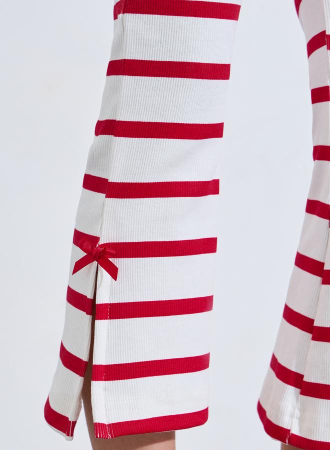 Styli Girls Off White Striped Side Site Cropped Leggings with Bow Detail - Image 3