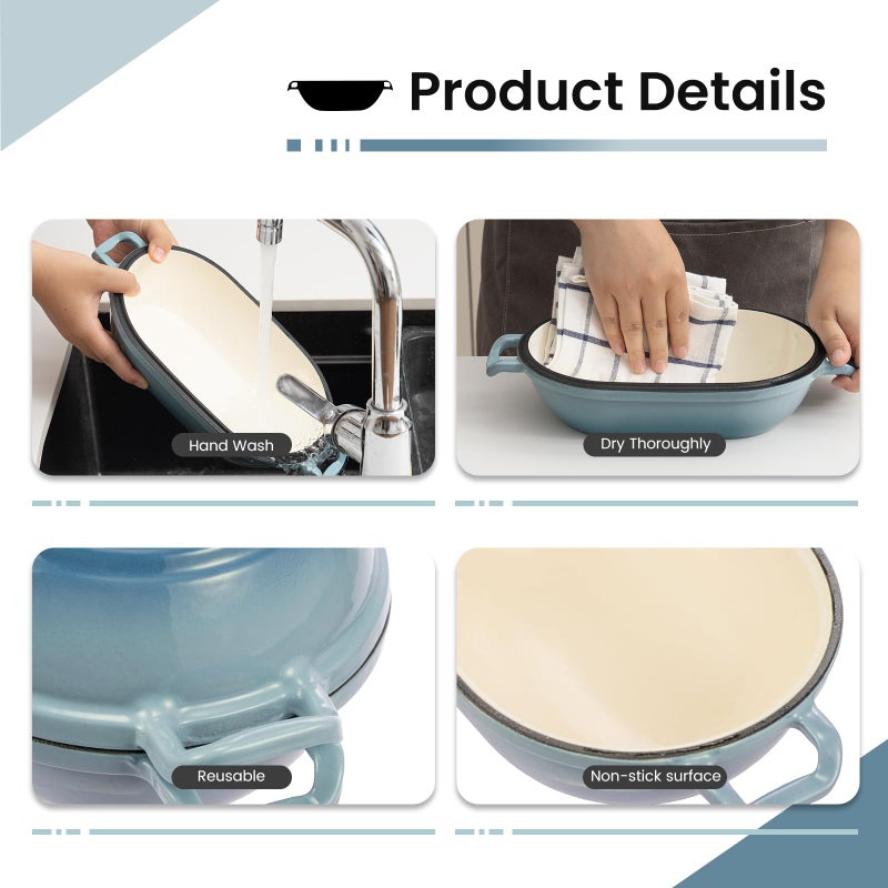 FRRLY Enameled Cast Iron Dutch Oven for Sourdough Bread Baking,9 x 5-4/5 Inch Oval Cast Iron Bread Pan with Lid,Dutch Oven for Homemade Sourdough Baking,2.8QT Meatloaf Pan,Oven Safe - Image 4