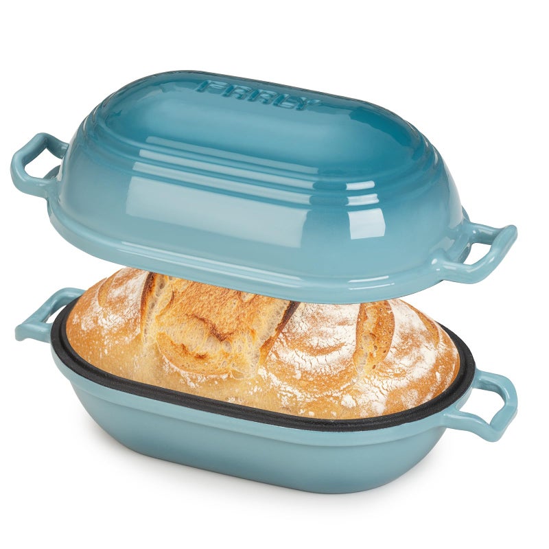 FRRLY Enameled Cast Iron Dutch Oven for Sourdough Bread Baking,9 x 5-4/5 Inch Oval Cast Iron Bread Pan with Lid,Dutch Oven for Homemade Sourdough Baking,2.8QT Meatloaf Pan,Oven Safe - Image 1