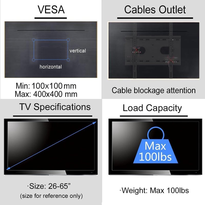 Suptek Ceiling TV Mount Fits Most 26-65 inch LCD LED Plasma Panel Display with Max VESA 400x400mm Loaded up to 45kg/100lbs Height Adjustable MC4602 - Image 5