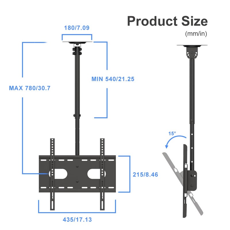 Suptek Ceiling TV Mount Fits Most 26-65 inch LCD LED Plasma Panel Display with Max VESA 400x400mm Loaded up to 45kg/100lbs Height Adjustable MC4602 - Image 2