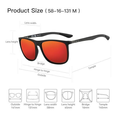 ZENOTTIC Square Polarized Sunglasses for Men Ultralight Carbon Fiber Sun Glasses Driving Fishing Golf Sports UV400 Protection - Image 5
