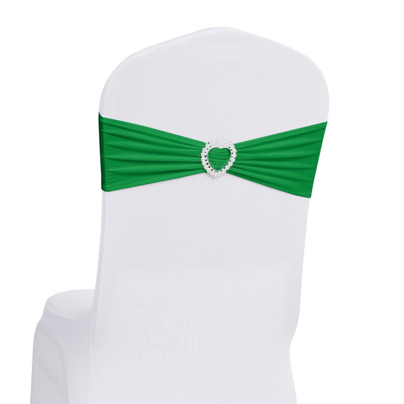 Howhic Pack of 30 Spandex Chair Sashes Bows Stretch Chair Cover Band with Buckle Slider Universal Elastic Chair Ties for Wedding Banquet Party Event Decoration (Emerald) - Image 1