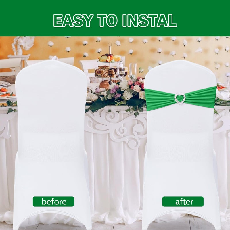 Howhic Pack of 30 Spandex Chair Sashes Bows Stretch Chair Cover Band with Buckle Slider Universal Elastic Chair Ties for Wedding Banquet Party Event Decoration (Emerald) - Image 4