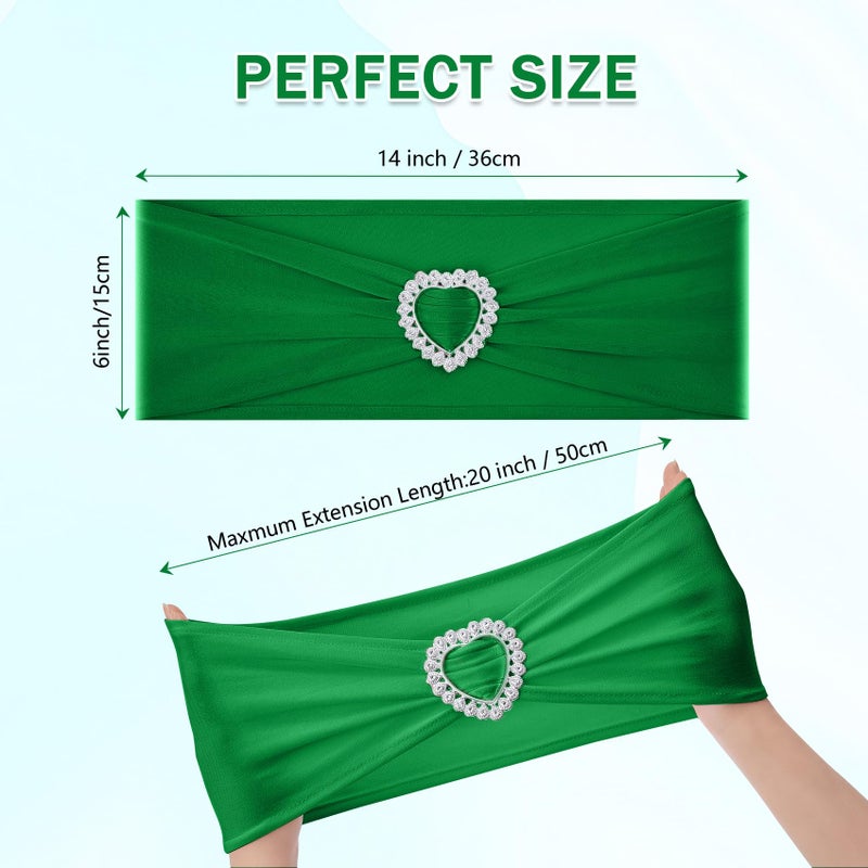 Howhic Pack of 30 Spandex Chair Sashes Bows Stretch Chair Cover Band with Buckle Slider Universal Elastic Chair Ties for Wedding Banquet Party Event Decoration (Emerald) - Image 2