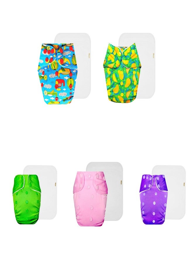 Dumbledo Premium Cloth Diaper with Cotton Insert (Pack of 5) | Dry Feel and Comfortable | Breathable | Adjustable Snaps | Perfect for Indian Summers | 3 Months - 3 Years | Unisex Baby - Image 1