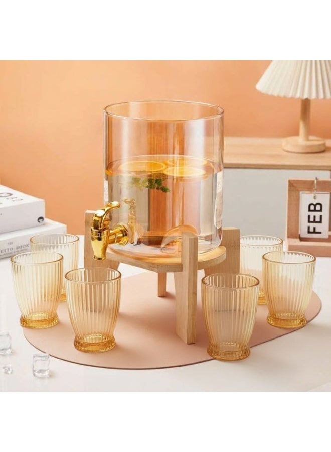 Glass Juice Dispenser Set with Wooden Stand & 6 Cups - Image 1