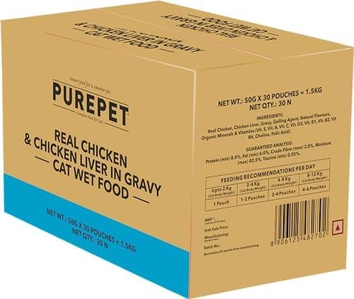PUREPET طعام رطب للقطط من PUREPET بصلصة الدجاج والكبد 50 جرام عبوة من 30 (1.5 كجم) مناسبة لجميع مراحل الحياة - Image 4