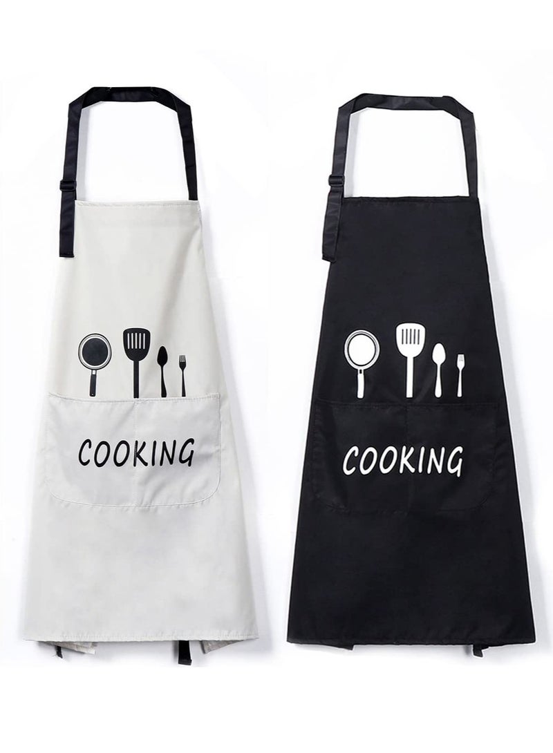 VIUAUAX مريلة مطبخ (عبوة من قطعتين) مع جيب وحزام رقبة قابل للتعديل، مريلة مطبخ مقاومة للماء والزيت، مناسبة للمطبخ المنزلي، التنظيف، البستنة، مريلة مطبخ مقاومة للماء وقابلة للتعديل - Image 1