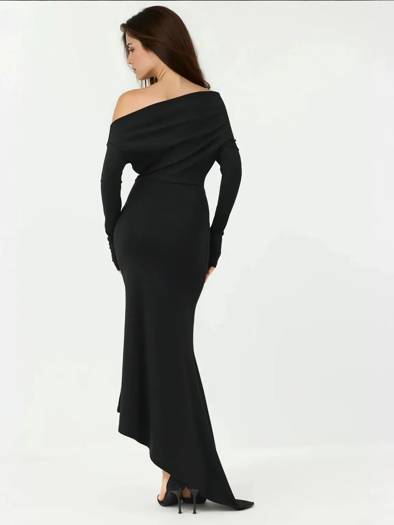 زوبعة فستان سهرة أنيق ضيق بياقة قارب