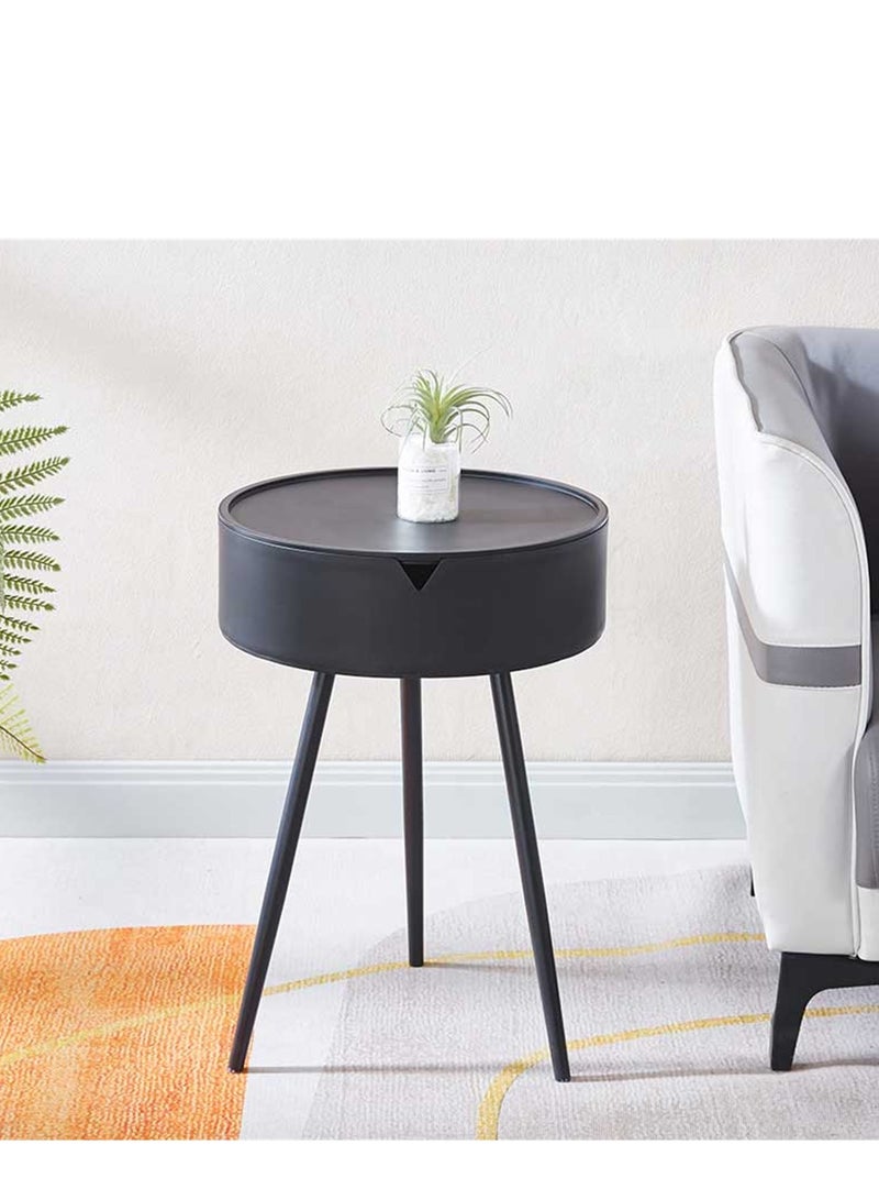 Generic Circular side table with storage space, small sofa in living room or outdoor terrace, coffee table by side, mini bedside table in bedroom with small space [black].  - Image 1
