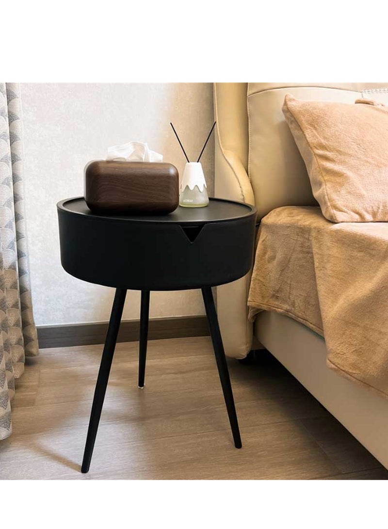 Generic Circular side table with storage space, small sofa in living room or outdoor terrace, coffee table by side, mini bedside table in bedroom with small space [black].  - Image 4