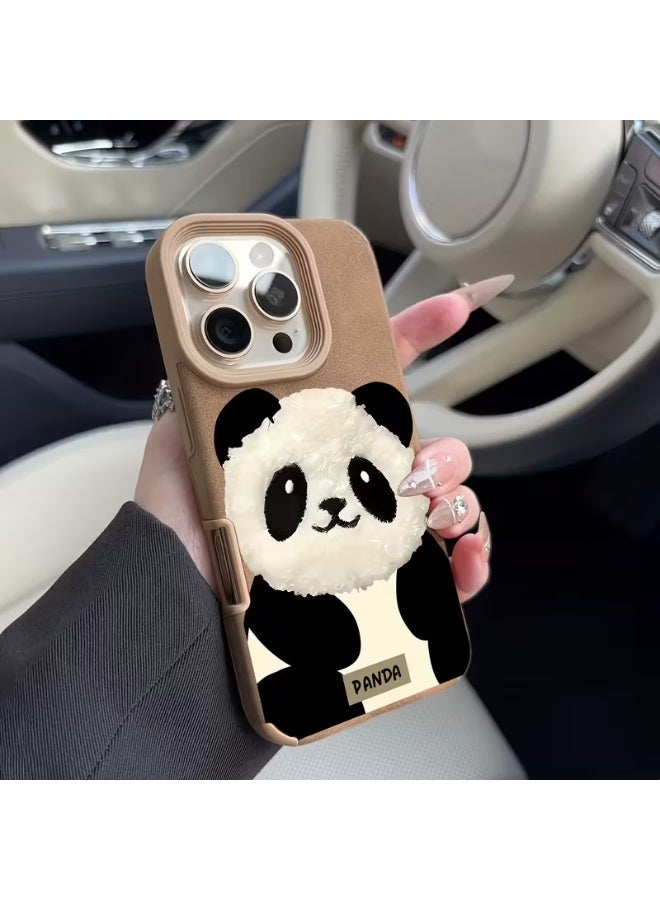 Temu Panda phone case, synthetic leather texture, shock absorption and scratch resistance, creative and stylish, lightweight and high quality, festive gift for friends and family, suitable for iPhone 15 Pro - Image 1
