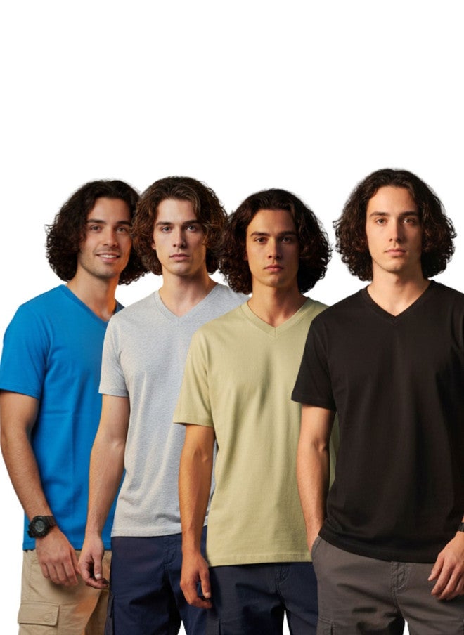 OUTLAWS Men's 4-Pack V-Neck Bio Finish T-Shirt in Solid Colors - Image 2