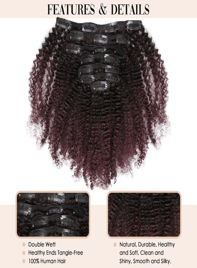 Caliee Afro Kinky Curly Clip ins Hair Extensions Double Weft Top Grade Brazilian Virgin Hair 7PCS Ombre Burgundy Wine Red 1B/99J 120 Gram,18 Inch - Image 2