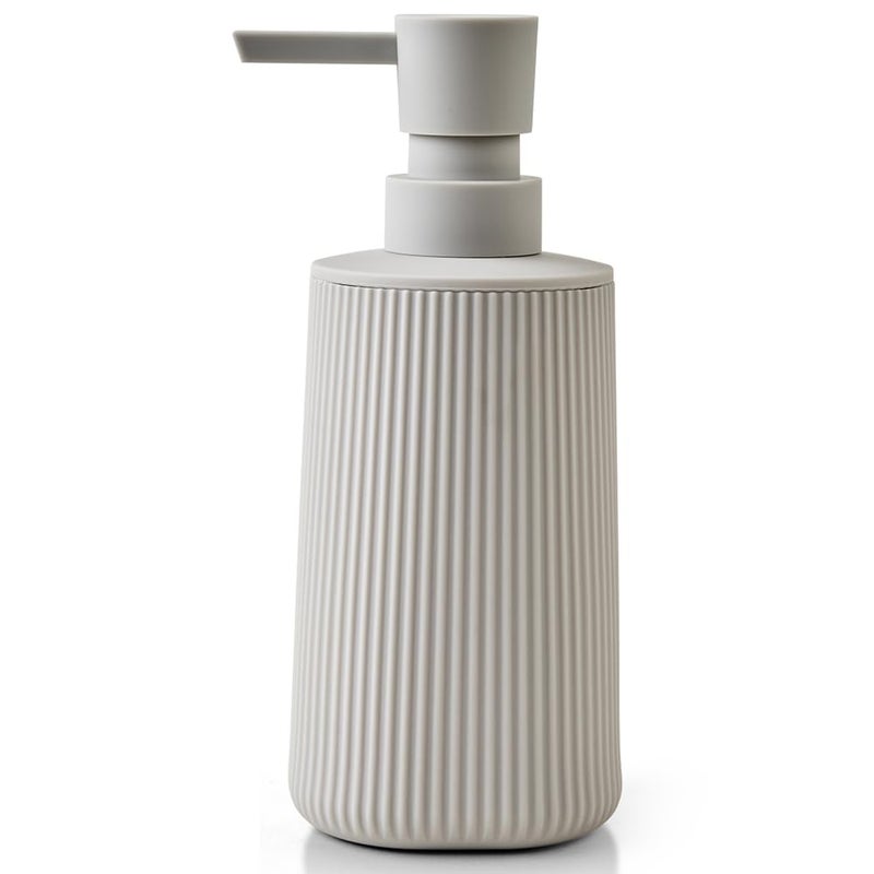 YAUKPH Small Soap Dispenser for Bathroom and Kitchen, Modern Farmhouse Striped Style Plastic Hand Soap Dish Soap Dispenser with Pump Matte Beige - Image 1
