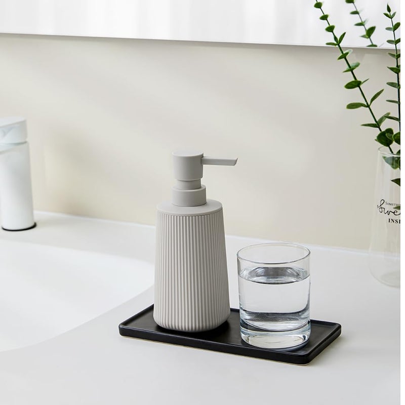 YAUKPH Small Soap Dispenser for Bathroom and Kitchen, Modern Farmhouse Striped Style Plastic Hand Soap Dish Soap Dispenser with Pump Matte Beige - Image 2