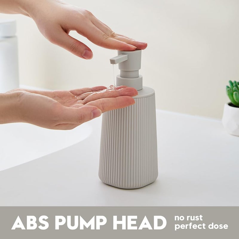 YAUKPH Small Soap Dispenser for Bathroom and Kitchen, Modern Farmhouse Striped Style Plastic Hand Soap Dish Soap Dispenser with Pump Matte Beige - Image 3