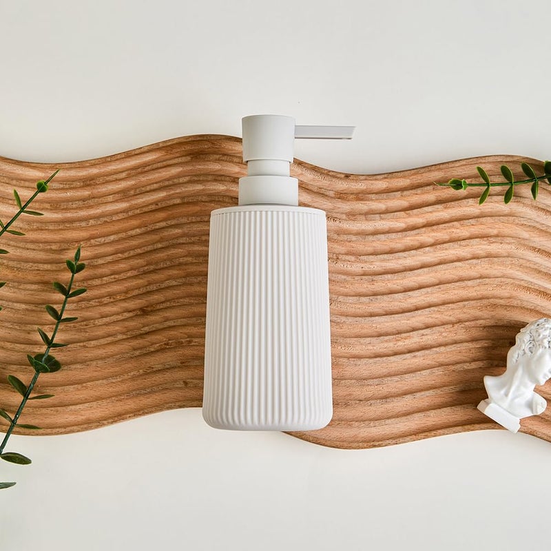 YAUKPH Small Soap Dispenser for Bathroom and Kitchen, Modern Farmhouse Striped Style Plastic Hand Soap Dish Soap Dispenser with Pump Matte Beige - Image 5