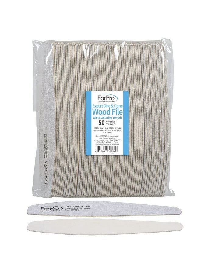 ForPro Professional Collection Expert One & Done Wood File, White 150 Grit/Zebra 180 Grit, Manicure & Pedicure Nail Files, 7” L X 1.25“ W, 50-Count - Image 1