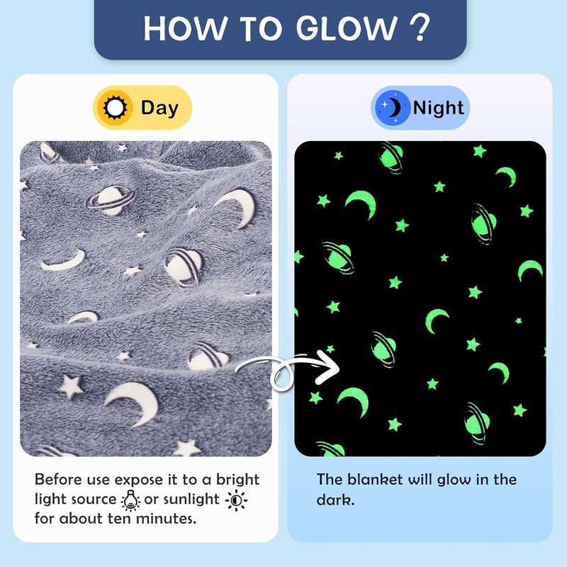 Prostuff.in® Super Soft Fuzzy Fluffy Plush Furry Fleece Glow in The Dark Throw Glowing Blanket with Galaxy Moon Star Pattern All Seasons Blanket for Kids Multicolour 1 Pcs (Size- 50x 60inch) - Image 3