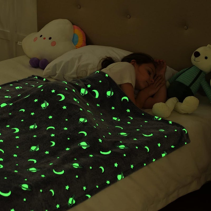 Prostuff.in® Super Soft Fuzzy Fluffy Plush Furry Fleece Glow in The Dark Throw Glowing Blanket with Galaxy Moon Star Pattern All Seasons Blanket for Kids Multicolour 1 Pcs (Size- 50x 60inch) - Image 2