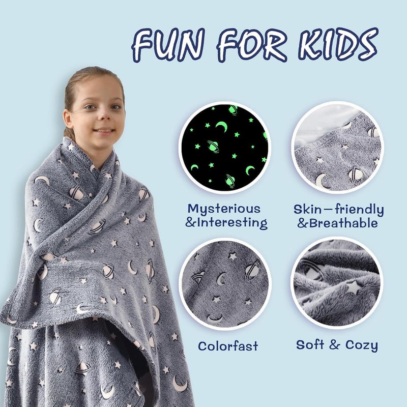 Prostuff.in® Super Soft Fuzzy Fluffy Plush Furry Fleece Glow in The Dark Throw Glowing Blanket with Galaxy Moon Star Pattern All Seasons Blanket for Kids Multicolour 1 Pcs (Size- 50x 60inch) - Image 5