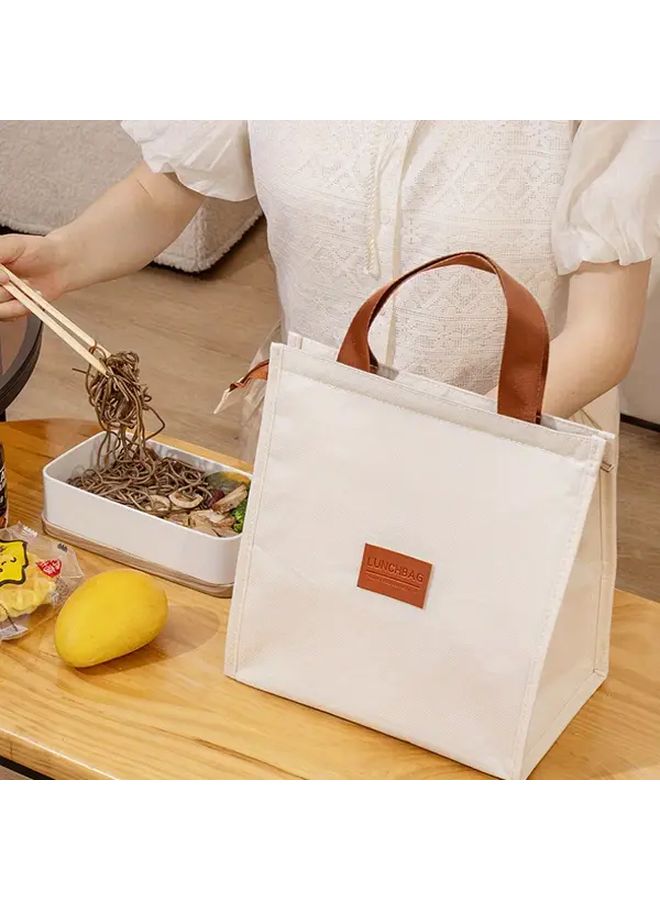 Leakproof Insulated Lunch Bag With Aluminum Foil Lining Adjustable Strap Spacious Compartment Beige - Image 1