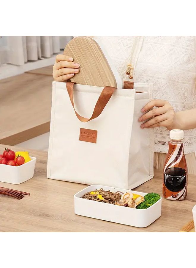 Leakproof Insulated Lunch Bag With Aluminum Foil Lining Adjustable Strap Spacious Compartment Beige - Image 5