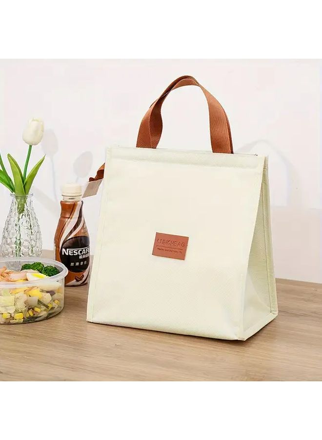 Leakproof Insulated Lunch Bag With Aluminum Foil Lining Adjustable Strap Spacious Compartment Beige - Image 4