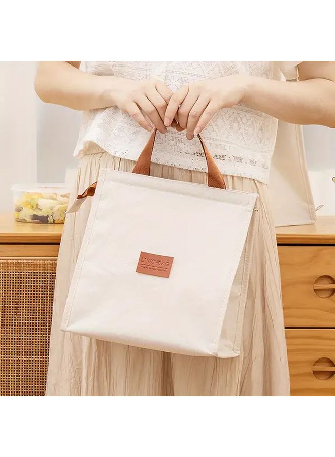 Leakproof Insulated Lunch Bag With Aluminum Foil Lining Adjustable Strap Spacious Compartment Beige - Image 2