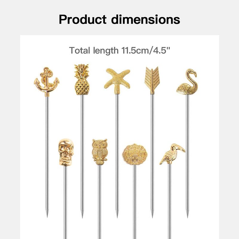 DEEKOUDT Martini Cocktail Picks Reusable Olive Picks Garnish Skewer Fruit Toothpicks Set of 9 (Gold) - Image 2