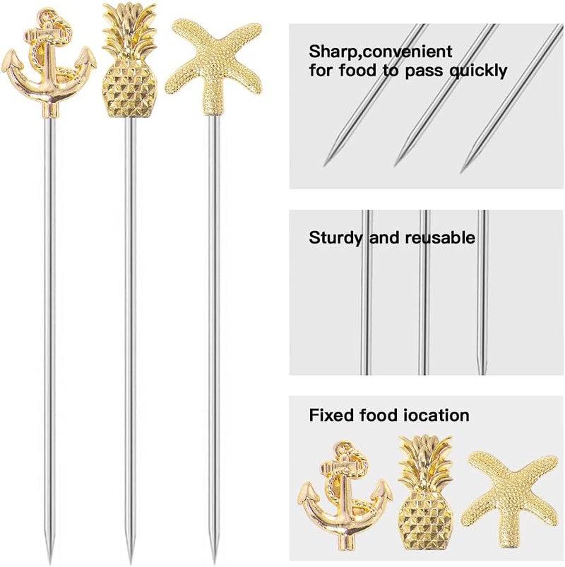 DEEKOUDT Martini Cocktail Picks Reusable Olive Picks Garnish Skewer Fruit Toothpicks Set of 9 (Gold) - Image 3