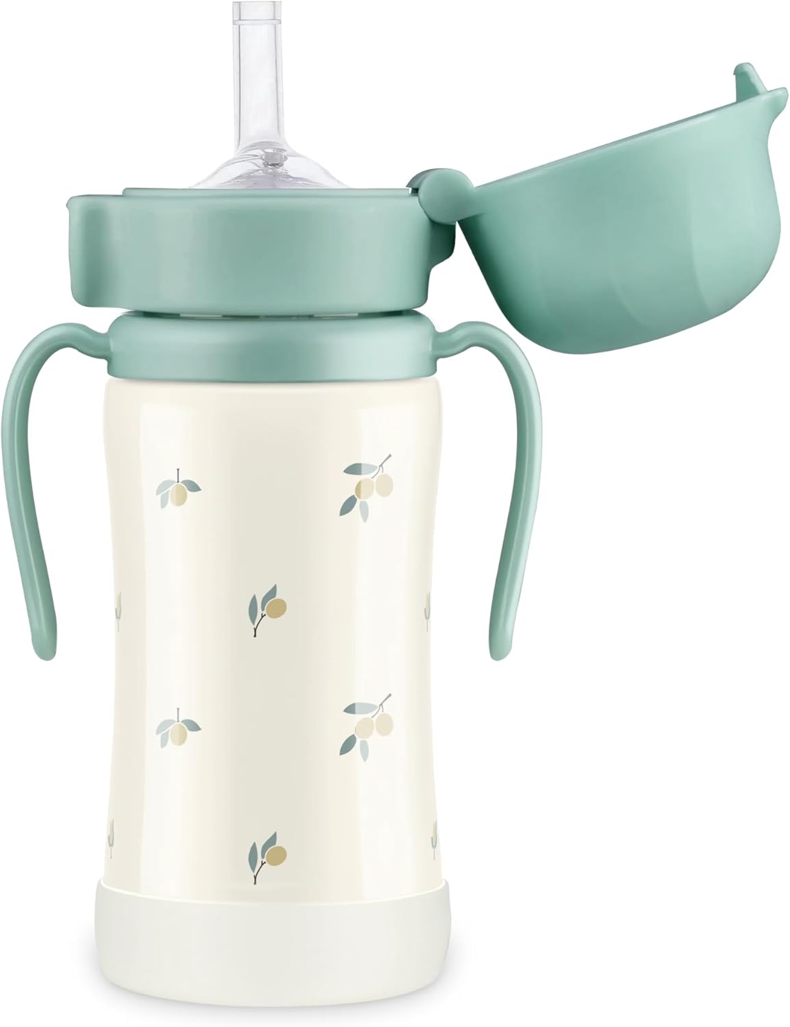 GROSMIMI 316 Stainless Steel Straw Cup for Toddlers - 300ml, Olive Pistachio, Leak-Proof and BPA Free