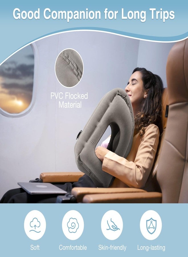 MoKo Inflatable Travel Pillow, Comfortable Neck Pillow with Storage Bag Support Shoulder and Neck to Avoid Pain for Airplane Train Office Car Travel Home, Gray - Image 5