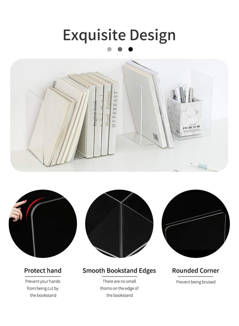 6 Pairs Clear Acrylic Bookends, Acrylic Book Ends for Book Shelves, Non-Slip Desktop Book Organizer Stationery Bookracks for School Supplies Library Books Office Book Holder - Image 4