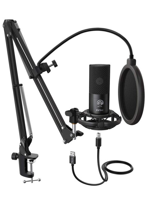 طقم ميكروفون T669 Studio بمكثف USB للكمبيوتر الشخصي مع حامل ذراع قابل للتعديل وحامل للصدمات للأجهزة وتسجيل الصوت والبودكاست والبث الصوتي للألعاب على YouTube