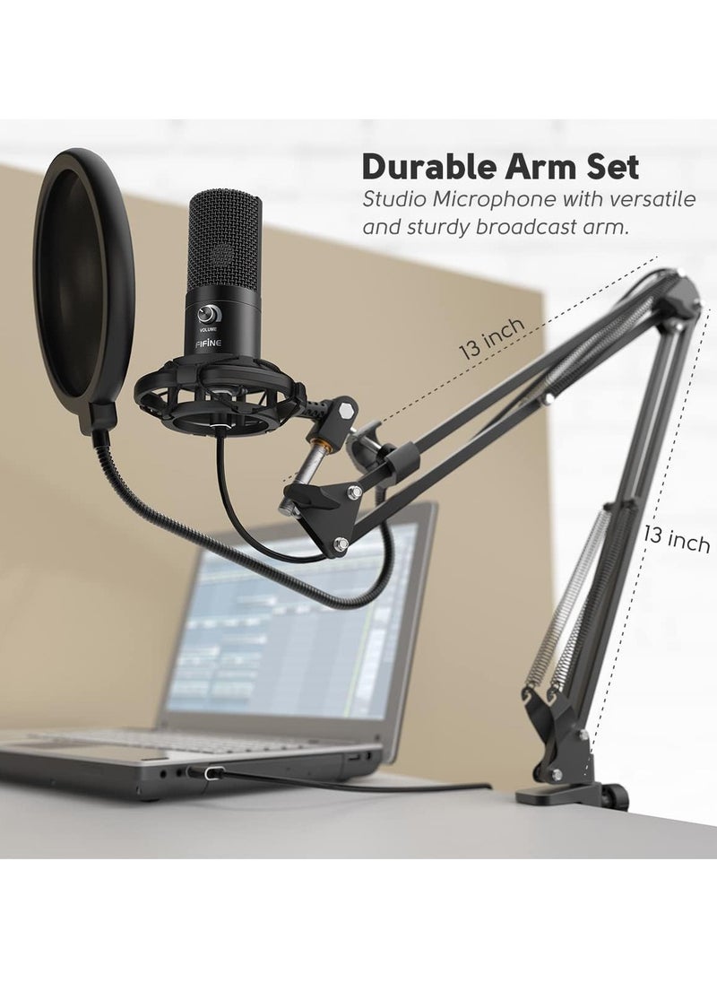 FIFINE - T669 Studio Condenser USB Microphone Computer PC Microphone Kit with Adjustable Boom Arm Stand Shock Mount for Instruments Voice Overs Recording Podcasting YouTube Vocal Gaming Streaming - Image 1