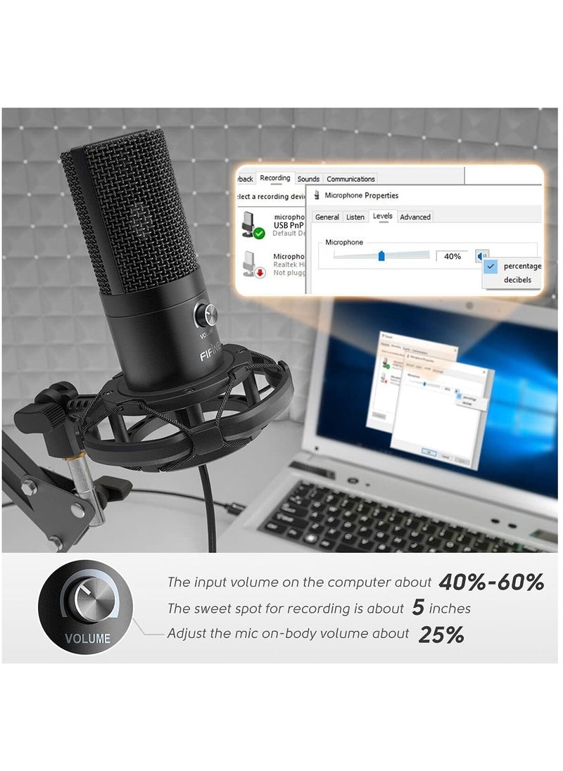 FIFINE - T669 Studio Condenser USB Microphone Computer PC Microphone Kit with Adjustable Boom Arm Stand Shock Mount for Instruments Voice Overs Recording Podcasting YouTube Vocal Gaming Streaming - Image 1