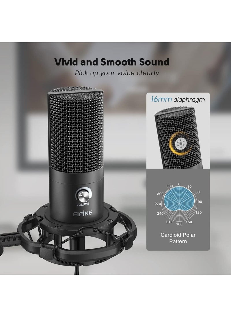 FIFINE - T669 Studio Condenser USB Microphone Computer PC Microphone Kit with Adjustable Boom Arm Stand Shock Mount for Instruments Voice Overs Recording Podcasting YouTube Vocal Gaming Streaming - Image 1