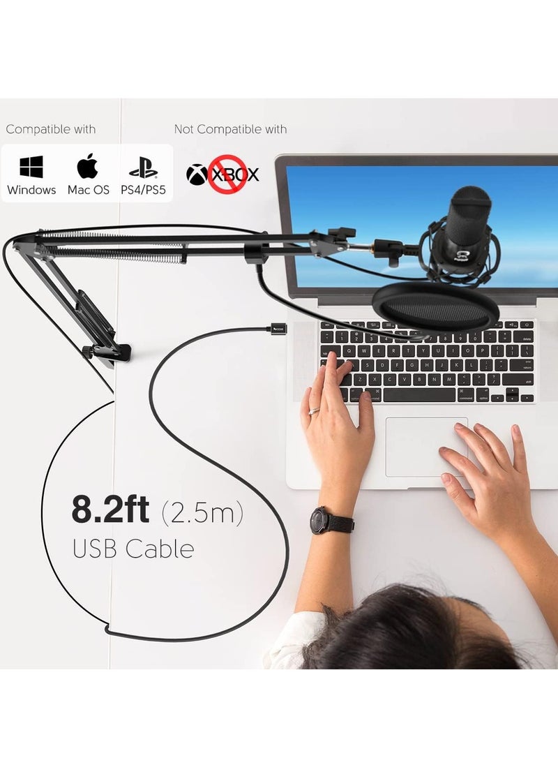 FIFINE - T669 Studio Condenser USB Microphone Computer PC Microphone Kit with Adjustable Boom Arm Stand Shock Mount for Instruments Voice Overs Recording Podcasting YouTube Vocal Gaming Streaming - Image 1