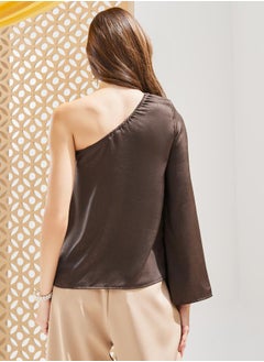 Styli Textured One Shoulder Asymmetric Neck Top  - Image 5