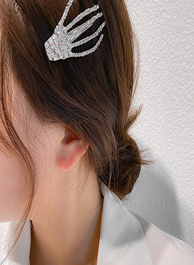 Guqqeuc Hair Barrettes Halloween Hair Accessories for Women Girls Silver Skeleton Hand Hair Clips Punk Horror Bone Hair Clip Barrettes for Party Cosplay 2pcs - Image 2