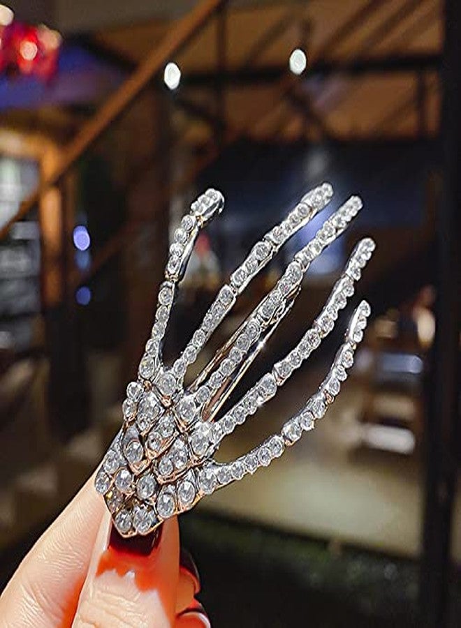 Guqqeuc Hair Barrettes Halloween Hair Accessories for Women Girls Silver Skeleton Hand Hair Clips Punk Horror Bone Hair Clip Barrettes for Party Cosplay 2pcs - Image 5