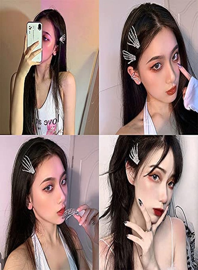 Guqqeuc Hair Barrettes Halloween Hair Accessories for Women Girls Silver Skeleton Hand Hair Clips Punk Horror Bone Hair Clip Barrettes for Party Cosplay 2pcs - Image 3